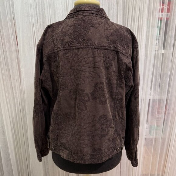 Chico’s Women’s Brown Floral Embroidered Button Front Jacket Size 2- Large - Picture 3 of 13